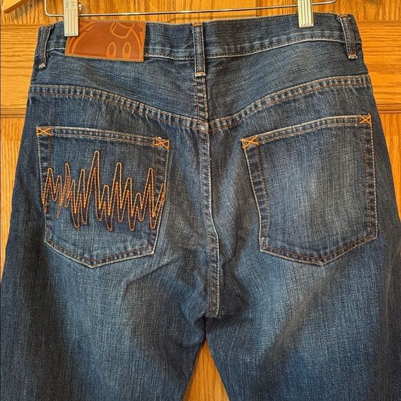 THE HUNDREDS Adam Bomb Jeans Straight Leg Blue Denim Embroidered Back Pocket Y2K - Picture 3 of 13
